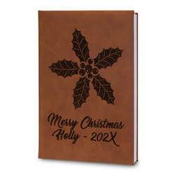 Christmas Holly Leatherette Journal - Large - Double Sided (Personalized)