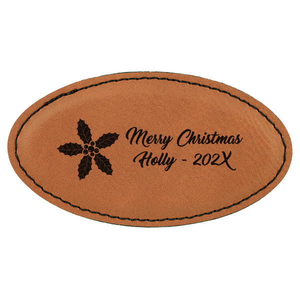 Custom Christmas Holly Leatherette Oval Name Badge with Magnet (Personalized)