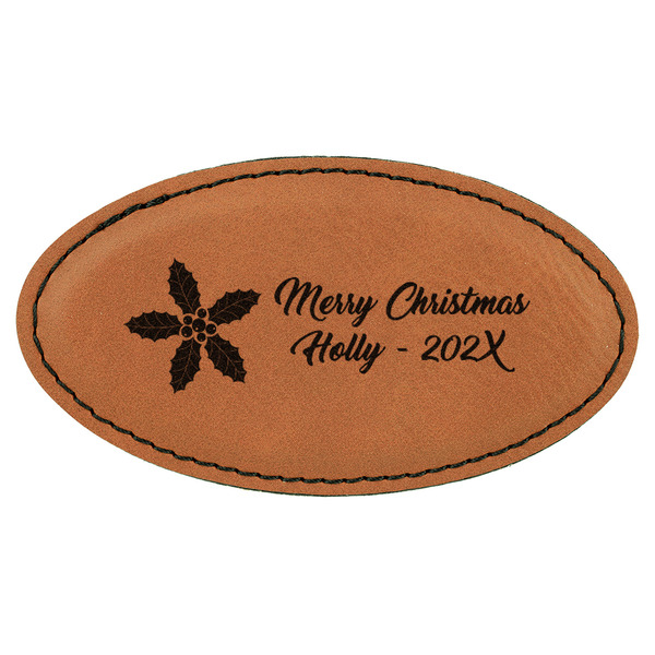 Custom Christmas Holly Leatherette Oval Name Badge with Magnet (Personalized)