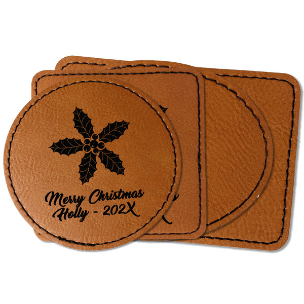 Custom Christmas Holly Faux Leather Iron On Patch (Personalized)