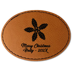 Christmas Holly Faux Leather Iron On Patch - Oval (Personalized)