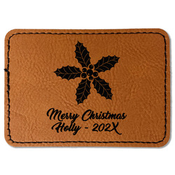 Christmas Holly Faux Leather Iron On Patch - Rectangle (Personalized)