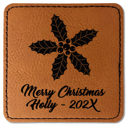 Christmas Holly Faux Leather Iron On Patch - Square (Personalized)