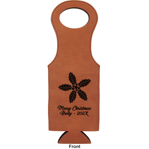 Christmas Holly Leatherette Wine Tote Single Sided - Front and Back