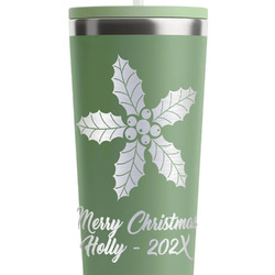 Christmas Holly RTIC Everyday Tumbler with Straw - 28oz - Light Green - Single-Sided (Personalized)