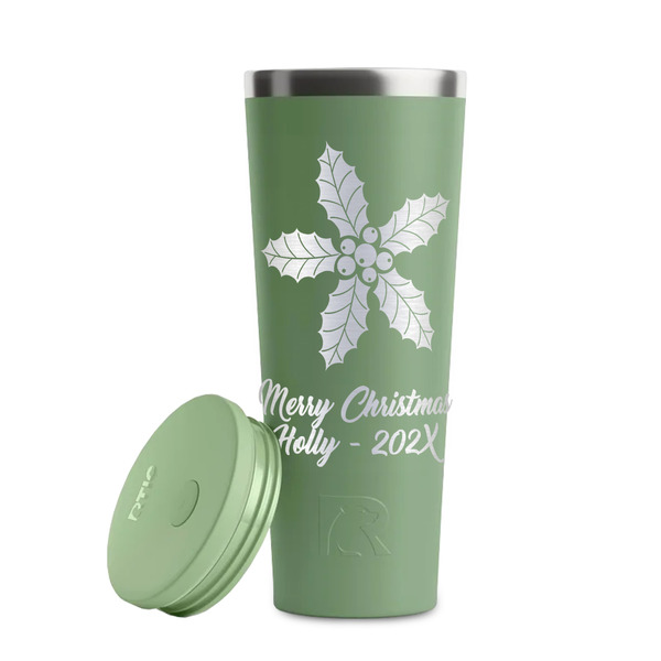 Christmas Holly Light Green RTIC Everyday Tumbler - 28 oz. - Lid Off