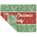 Christmas Holly Double-Sided Linen Placemat - Single w/ Name or Text