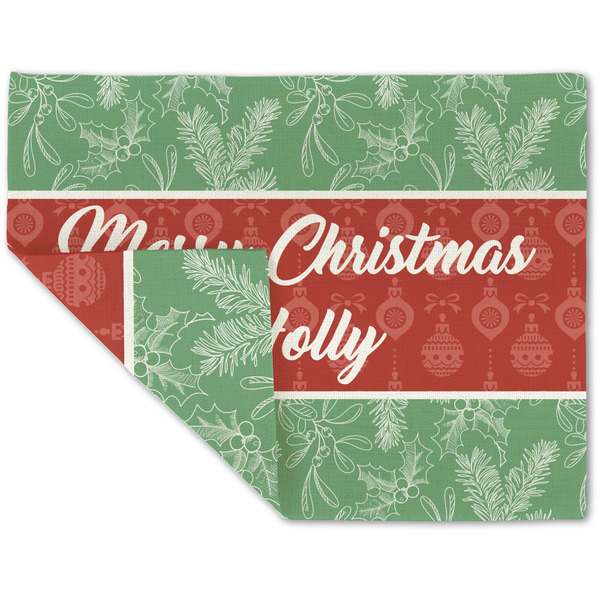 Custom Christmas Holly Double-Sided Linen Placemat - Single w/ Name or Text