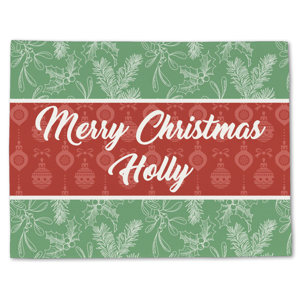 Custom Christmas Holly Single-Sided Linen Placemat - Single w/ Name or Text