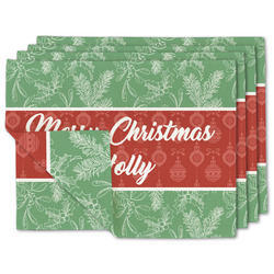 Christmas Holly Double-Sided Linen Placemat - Set of 4 w/ Name or Text