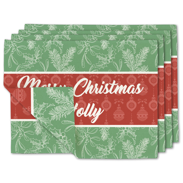Custom Christmas Holly Linen Placemat w/ Name or Text