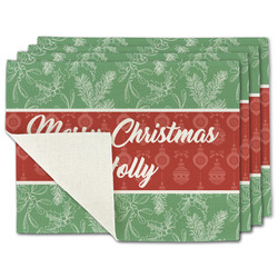 Christmas Holly Single-Sided Linen Placemat - Set of 4 w/ Name or Text