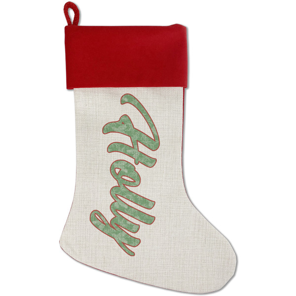 Custom Christmas Holly Red Linen Stocking (Personalized)