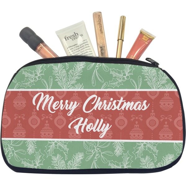 Custom Christmas Holly Makeup / Cosmetic Bag - Medium (Personalized)