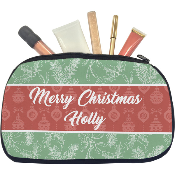 Custom Christmas Holly Makeup / Cosmetic Bag - Medium (Personalized)