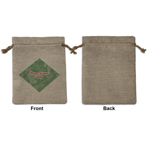 Christmas Holly Medium Burlap Gift Bag - Front Approval