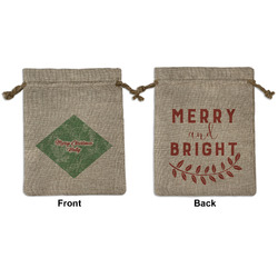 Christmas Holly Medium Burlap Gift Bag - Front & Back (Personalized)