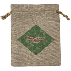 Christmas Holly Medium Burlap Gift Bag - Front (Personalized)