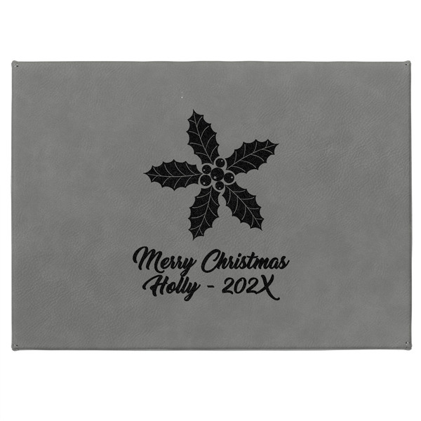 Christmas Holly Medium Gift Box with Engraved Leather Lid - Approval