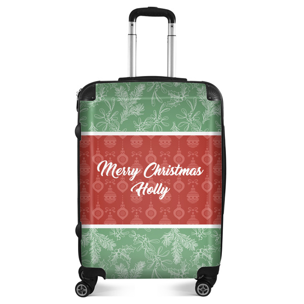 Custom Christmas Holly Suitcase - 24" Medium - Checked (Personalized)