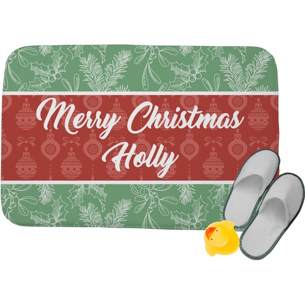 Custom Christmas Holly Memory Foam Bath Mat (Personalized)