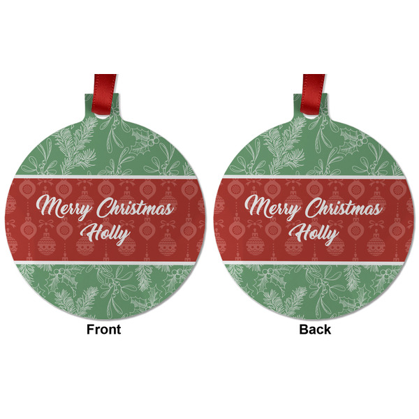Christmas Holly Metal Ball Ornament - Front and Back