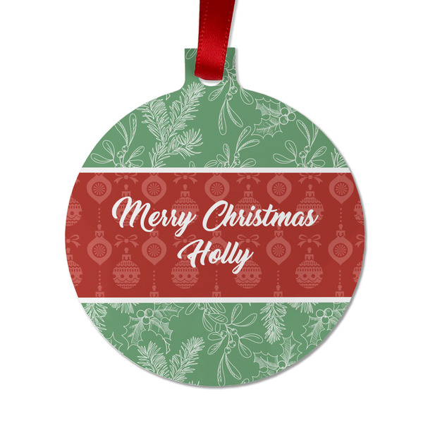Custom Christmas Holly Metal Ball Ornament - Double Sided w/ Name or Text
