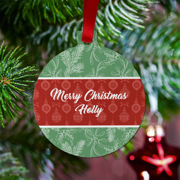 Christmas Holly Metal Ball Ornament - Lifestyle