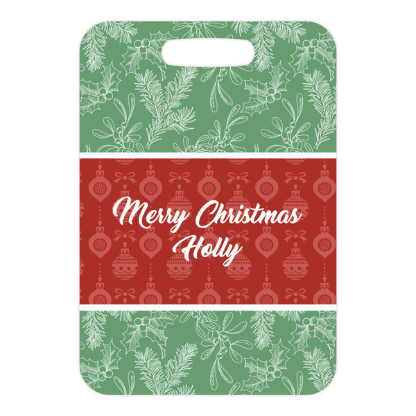 Christmas Holly Metal Luggage Tag - Front Without Strap
