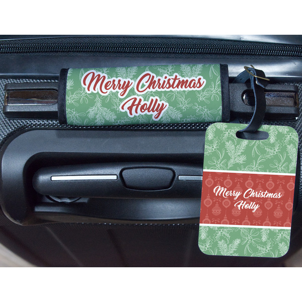 Christmas Holly Metal Luggage Tag & Handle Wrap - In Context