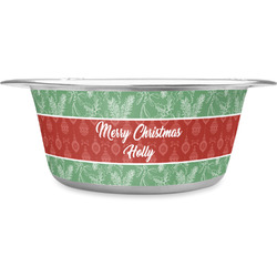 Christmas Holly Stainless Steel Dog Bowl - Large (Personalized)