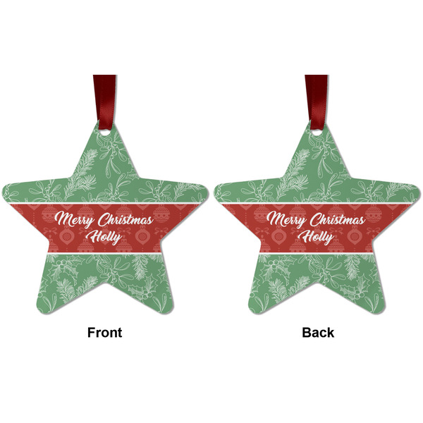 Christmas Holly Metal Star Ornament - Front and Back