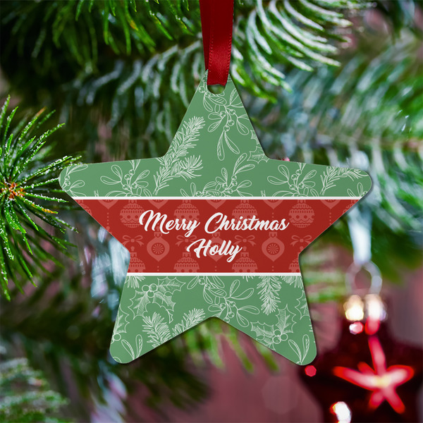 Christmas Holly Metal Star Ornament - Lifestyle