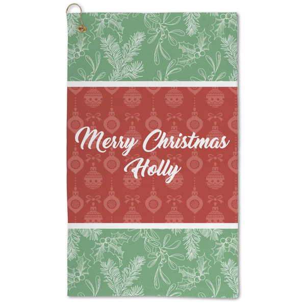 Custom Christmas Holly Microfiber Golf Towel - Large (Personalized)