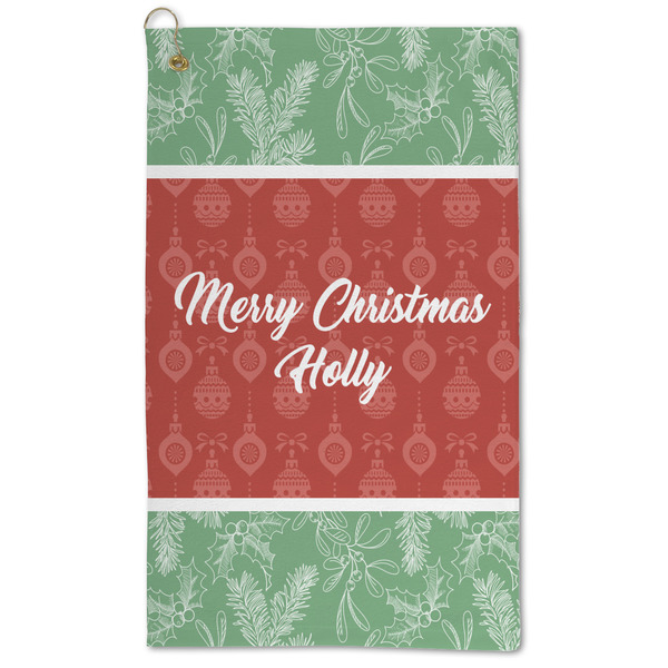 Custom Christmas Holly Microfiber Golf Towel (Personalized)