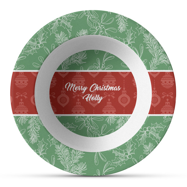 Custom Christmas Holly Plastic Bowl - Microwave Safe - Composite Polymer (Personalized)