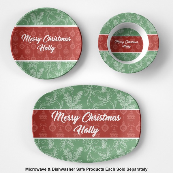 Christmas Holly Microwave & Dishwasher Safe CP Plastic Dishware - Group