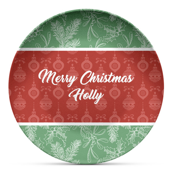 Custom Christmas Holly Microwave Safe Plastic Plate - Composite Polymer (Personalized)