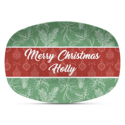 Christmas Holly Plastic Platter - Microwave & Oven Safe Composite Polymer (Personalized)