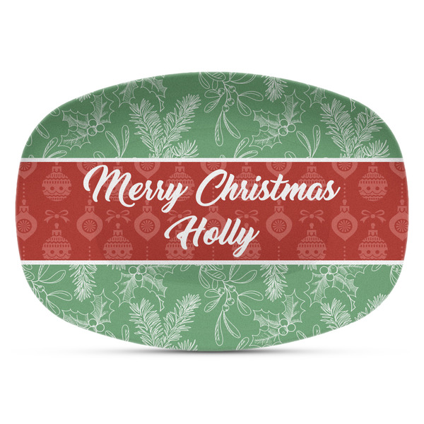 Custom Christmas Holly Plastic Platter - Microwave & Oven Safe Composite Polymer (Personalized)
