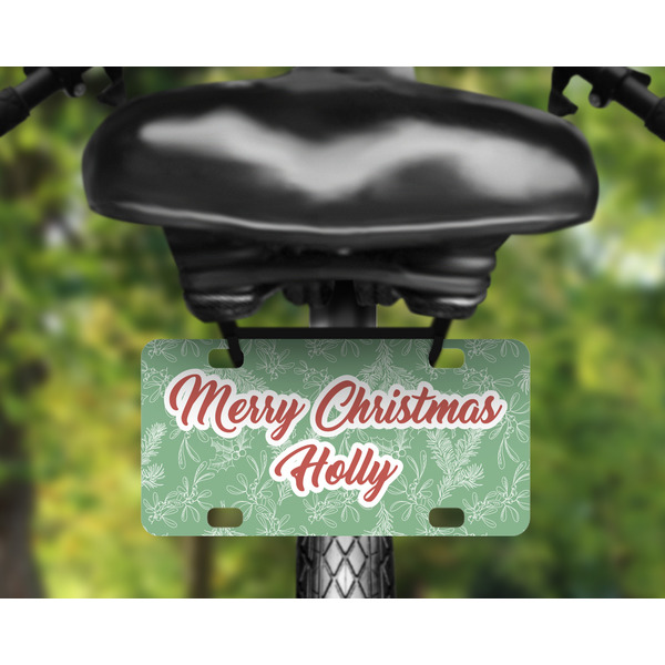 Christmas Holly Mini License Plate on Bicycle