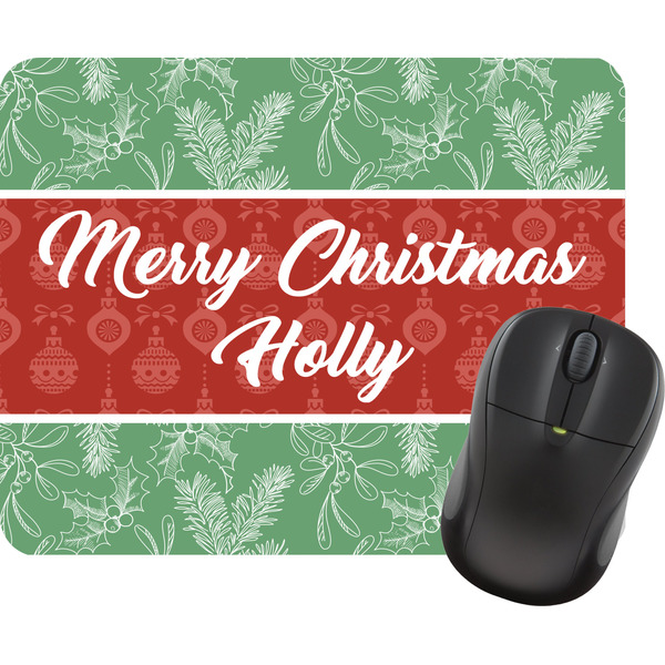 Custom Christmas Holly Rectangular Mouse Pad (Personalized)