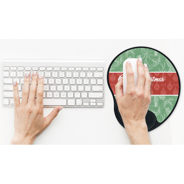 Christmas Holly Mouse Pad with Wrist Rest - LIFESYTLE 2 (in use)