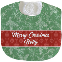 Christmas Holly Velour Baby Bib w/ Name or Text