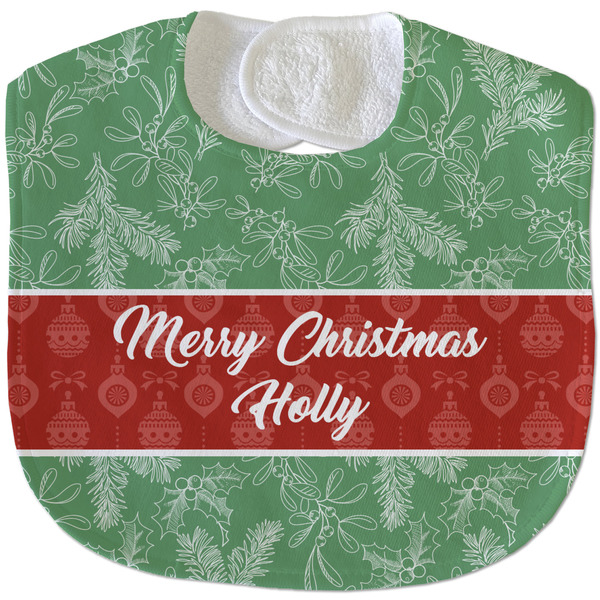Custom Christmas Holly Velour Baby Bib w/ Name or Text