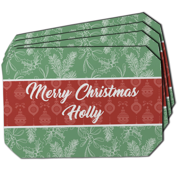 Custom Christmas Holly Dining Table Mat - Octagon w/ Name or Text