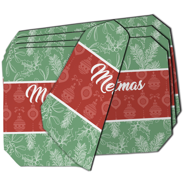 Custom Christmas Holly Dining Table Mat - Octagon - Set of 4 (Double-SIded) w/ Name or Text