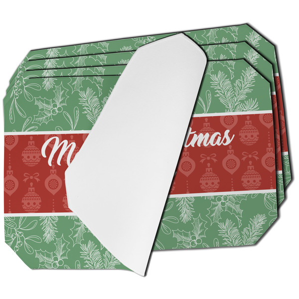 Custom Christmas Holly Dining Table Mat - Octagon - Set of 4 (Single-Sided) w/ Name or Text