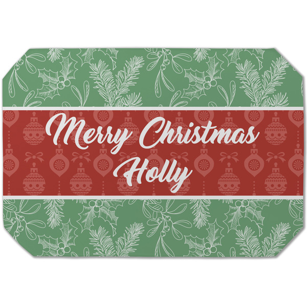 Custom Christmas Holly Dining Table Mat - Octagon (Single-Sided) w/ Name or Text