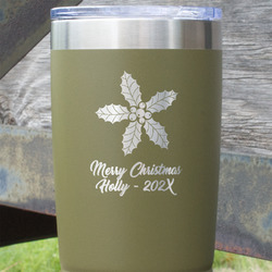 Christmas Holly 20 oz Stainless Steel Tumbler - Olive - Single Sided (Personalized)